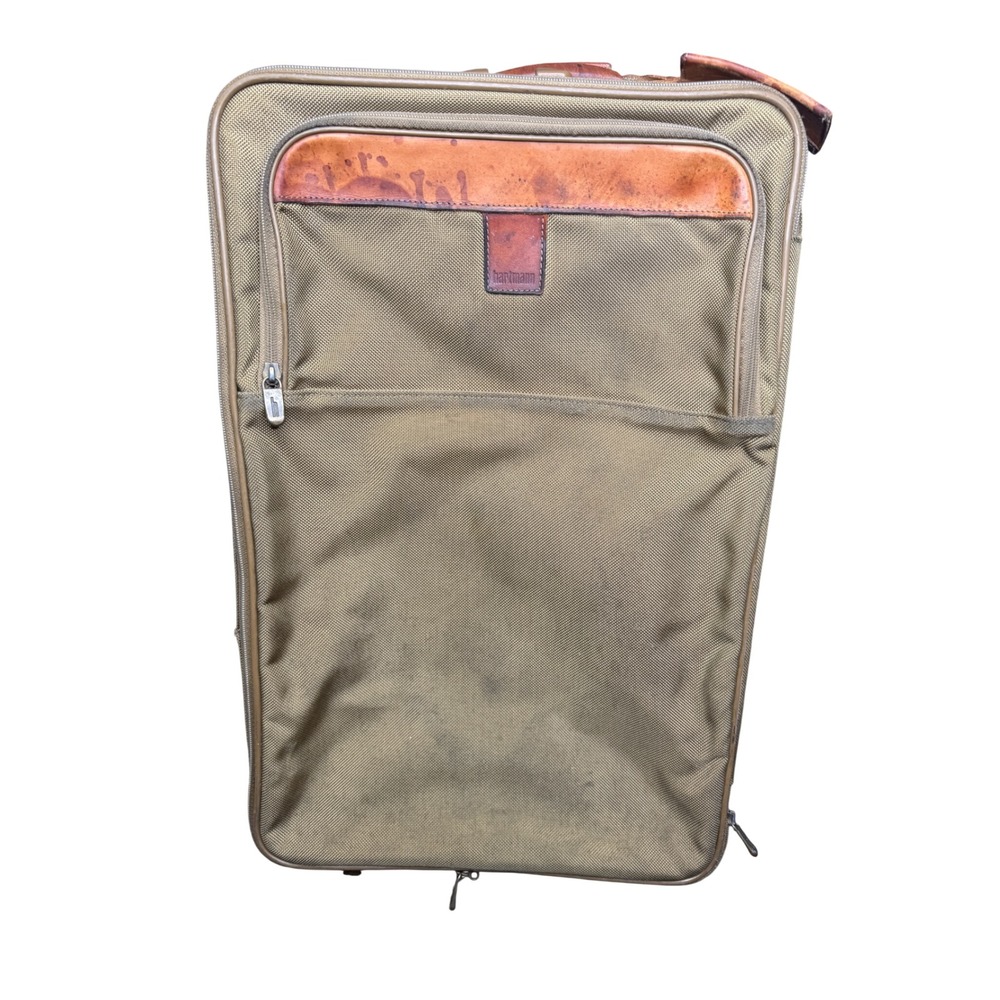 Hartmann Rolling Suitcase Tan Ballistic Nylon Belting Leather Trim 22 Inch Carry